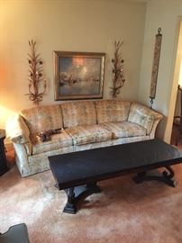 Vintage sofa and slate top coffee table