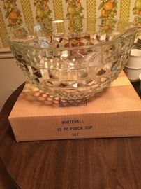 NOS Whitehall Cubist pattern punch bowl with 12 cups