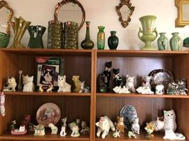 vases, cat figurines and dishes