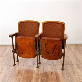 PAIR OF RED UPHOLSTERED THEATER SEATS