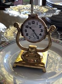 Hamilton Railway Special gold watch on brass stand