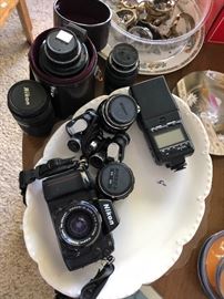 Vintage Nikon camera and lenses