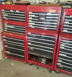 Multiple Craftsman tool chests, rolling and benchtop versions