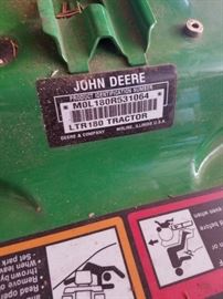 John Deere LTR 180 product ID number