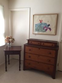 Antique one drawer stand & antique bird's eye maple dresser.