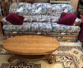 Sofa Sleeper and Oak Coffee Table