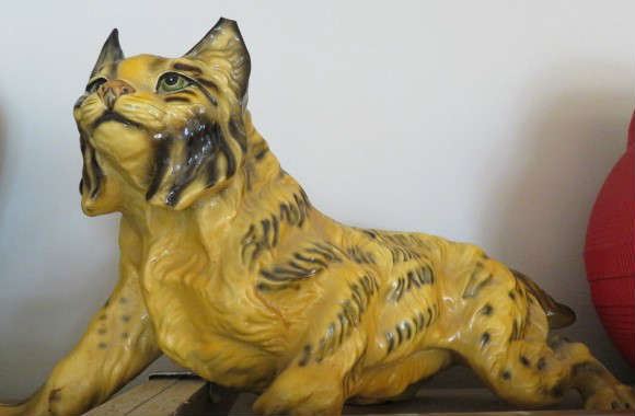 Heavy Marwal Chalkware Cat Sculpture