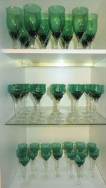 Vintage Emerald Green Crystal Stemware Glasses