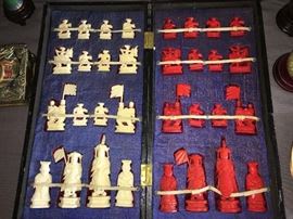 We believe this to be a hand carved chess set. The set is amazing and in excellent condition for the age.
