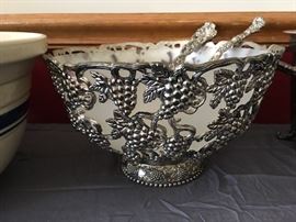 Gorgeous vintage silver bowl with accessory pieces