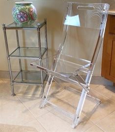 Akko lucite chair, Restoration Hardware etagere