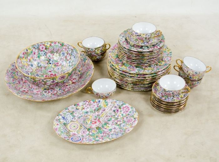 Vintage A.C.F. Japanese Porcelain Ware “Mille Fleur” China Set for 10
