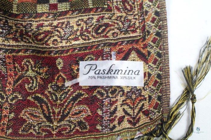 Gold and Burgundy Pashmina / Beautiful and Soft Pashmina 68" X 27". The opposite side is just as Pretty. 70% Pashmina and 30% Silk. New in Box
