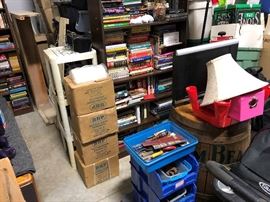 More Books, 4 boxes of shelf brackets (new), Jim Beam Barrel, tools in the blue bins of screwdrivers and wrenches