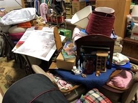 A Butler Style Coffee Table, an old Gaming Table with 4 leather chairs, most expensive piece here. Misc things all around.