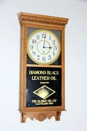 Very Nice Diamond Black Leather Oil Clock, Cleveland Ohio