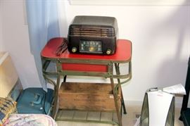 Nice Industrial Table with Drawer, GE Model 200 Radio