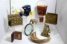 Art Deco Letter Holders, Cast Iron Horse & Buggy, Advertising Paperweight, Ram's Horn Magnifying Glass