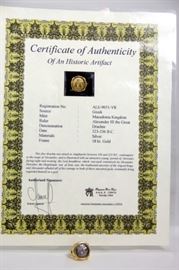 Men's 18K Gold Ring with Ancient Silver Greek Drachm Coin, COA Original Purchase price $1900
