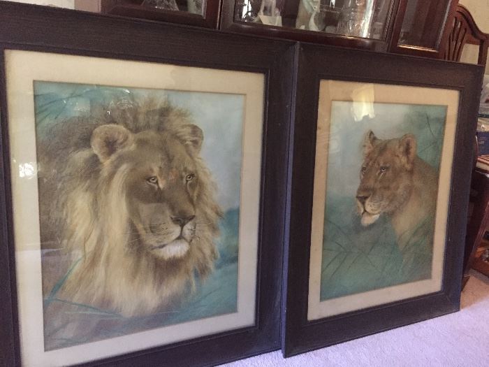 Pair of pastels. Lion and Lioness
