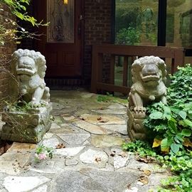 Pair very old concrete Foo Dogs.