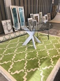 GREAT GREEN WOOL CARPET, ART AND DINING TABLE