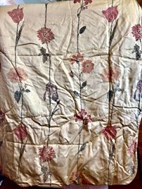 Stunning coverlet with custom nouveau flower in crewel needlework 