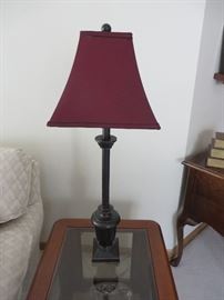 BUFFET LAMP WITH BURGANDY SHADE
