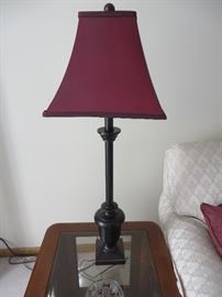 BUFFET LAMP WITH BURGANDY SHADE
