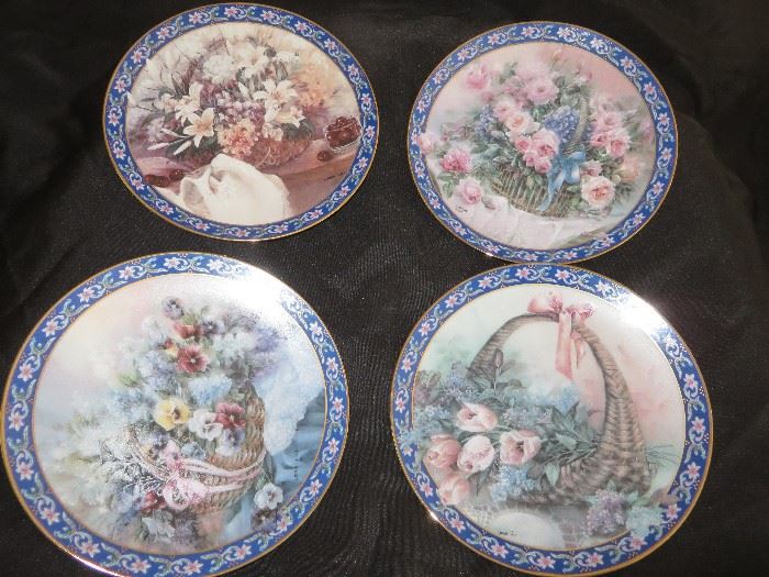 Hand Painted Fine Bone China Collector Plates Basket Bouquets Signed By Lena Liu