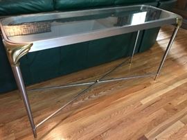Brass and Chrome glass top sofa table