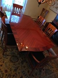 Italian Inlaid Rosewood Lacquered Dining Table w/ 8 chairs and 2 leaves