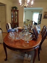 Dining Table with Covered Crystal Cake , Grape Motif  Punch Bowl Set,
