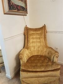 One of Two Gold Velour Chairs