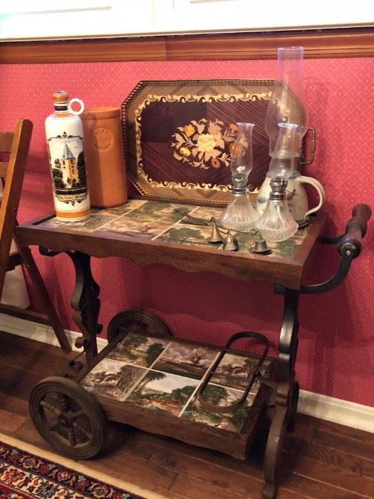 Antique tile inlay tea cart!