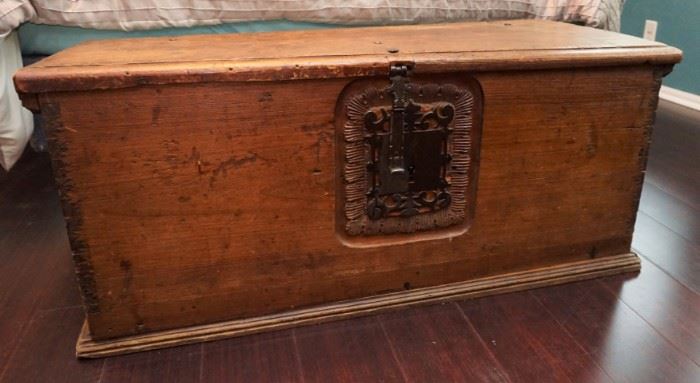 Antique trunk with original wrought iron hardware