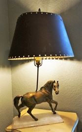 Vintage horse lamp with metal shade