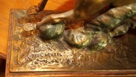 Paul Henzel bronze horse racing statue