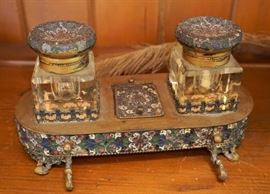 Enameled brass inkwell set