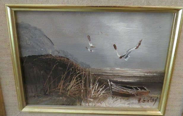 Small Seagull Seascape Oil Painting Signed H. Gailey