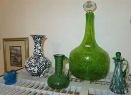 Vintage Blenko Green Crackle Glass Decanter