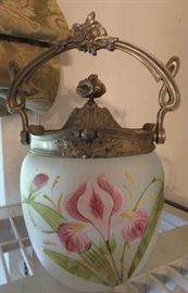  Antique Hand-Painted, Silver Plate Lid Jar

