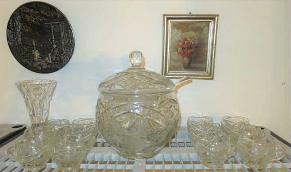 Bohemian Crystal Covered Punch Bowl Set