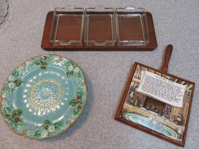 Vintage French Majolica Plate, Tile Trivet, Condiment Tray