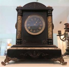 Antique Marble Ebony French Mantle Clock, Paris 