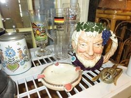  Vintage Royal Doulton Bacchus Toby Mug, Glass Steins