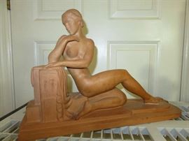 Vintage Pierre LeFaguays (1892 - 1935) Signed Terra Cotta Art Nouveau Nude Lady Sculpture