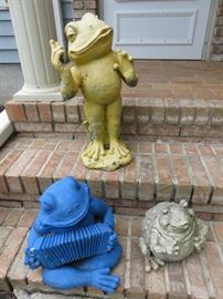Large Assortment of Yard Art, Frogs, Figurines, Planters