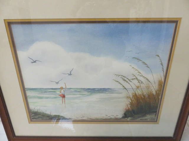 Vintage Seashore Water Color Painting Signed, W Johnson