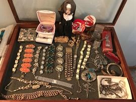 vintage turquoise, silver, designer bracelets. lady bulova.......... 